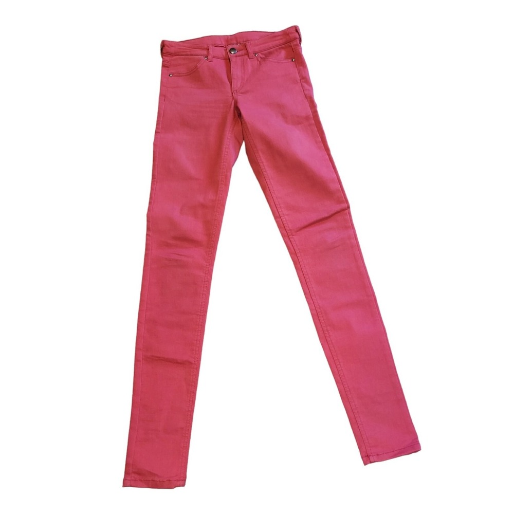 H&M Divided Red Straight Leg Jeans Women Sz 4 Mid Rise Casual Stretch Denim Work